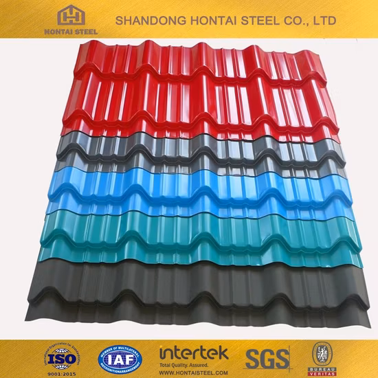 Matériau de construction Bobine galvanisée enduite de couleur pré-peinte Bobine d'acier au carbone en acier PPGI Feuille de toiture en métal ondulé